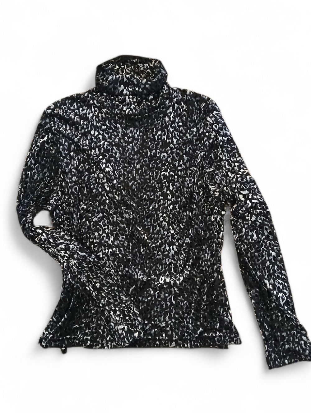 Sno Skins Animal Print Stretch Velour LS T Neck Pullover Top XL